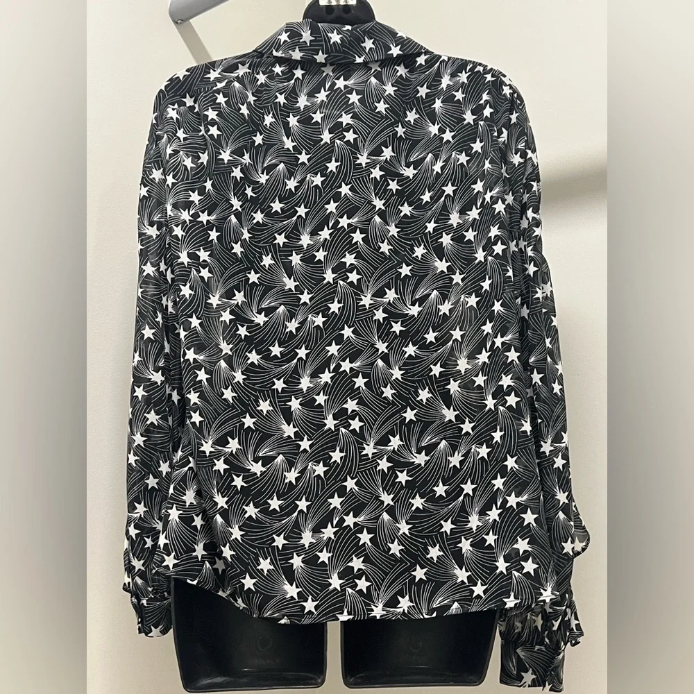 TopShop Star Print Sheer Blouse with Ruffled Sleeves - Picture 5 of 9